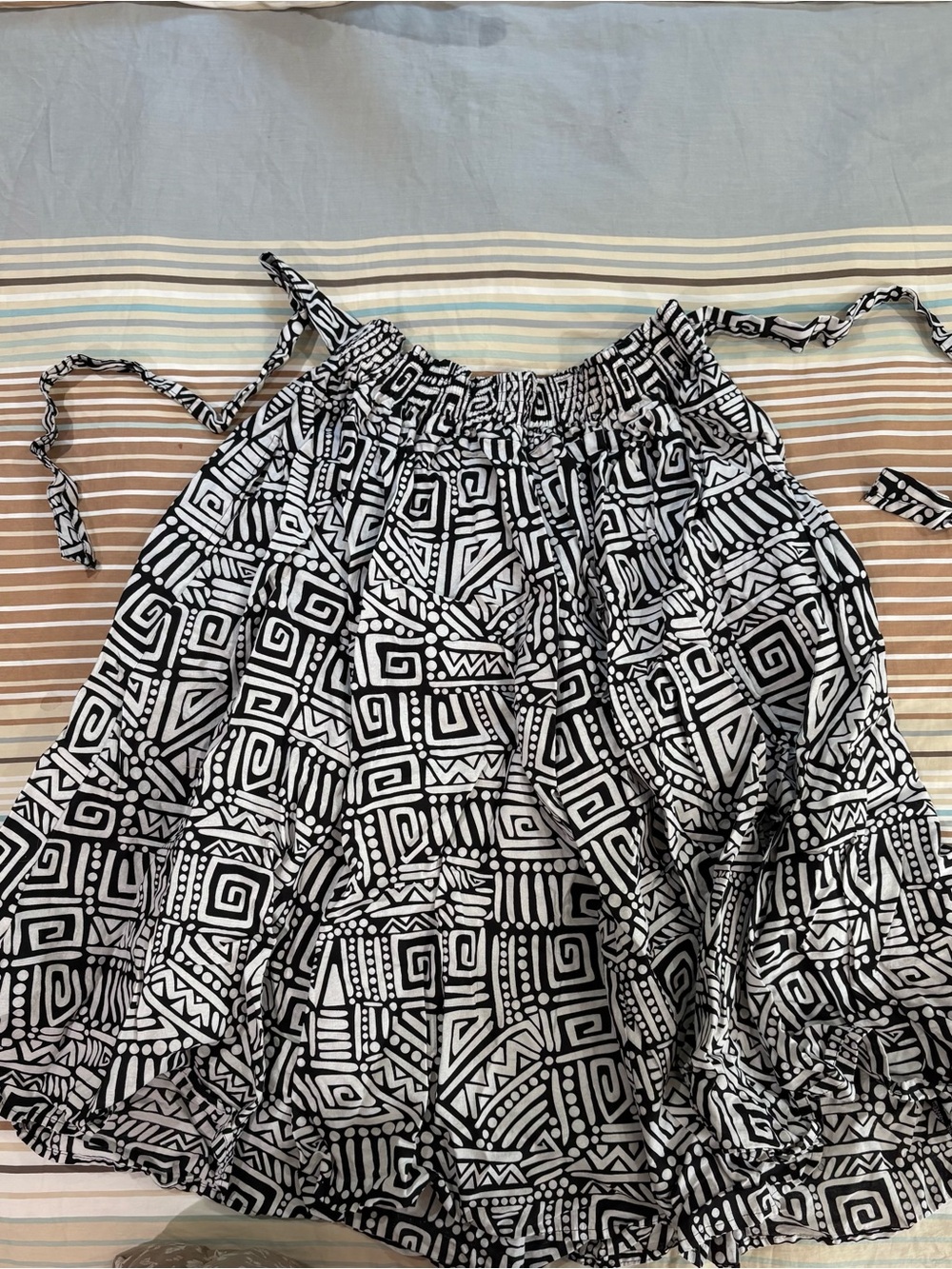 African Print Black & White Geometric Tiered Skirt Sz M—> XL